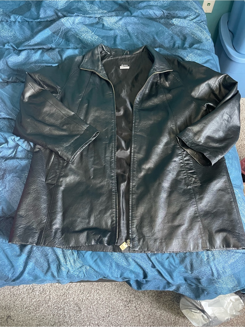 Dennis Basso Men's Black 100% Genuine Leather Zip-Front Jacket